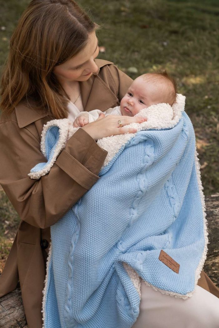 kocyk bawełniany z barankiem bruno baby blue