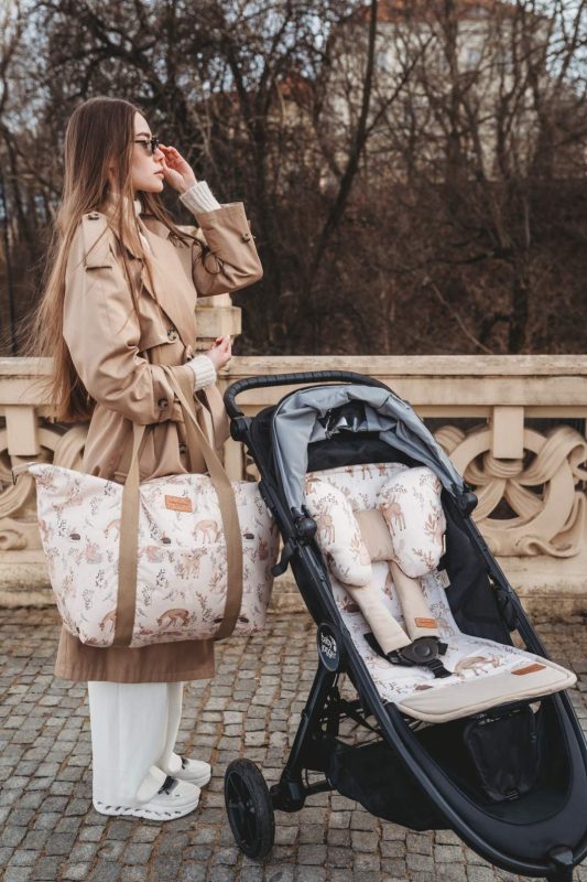 wkładka do spacerowki poduszka motylek nakładki na pasy torba do wózka forest friends beige