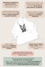 Car seat swaddle infographic: 250 g/m² filling, hook-and-loop fastening, belt openings