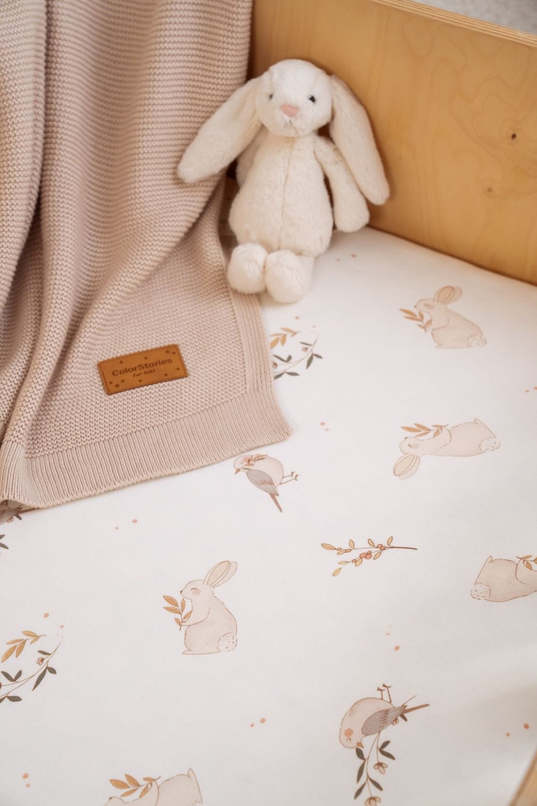 Cotton Baby Crib <b>Fitted Sheet 90x60 cm</b><em> 2-pack Beige & Forest Sister </em> - Image 4