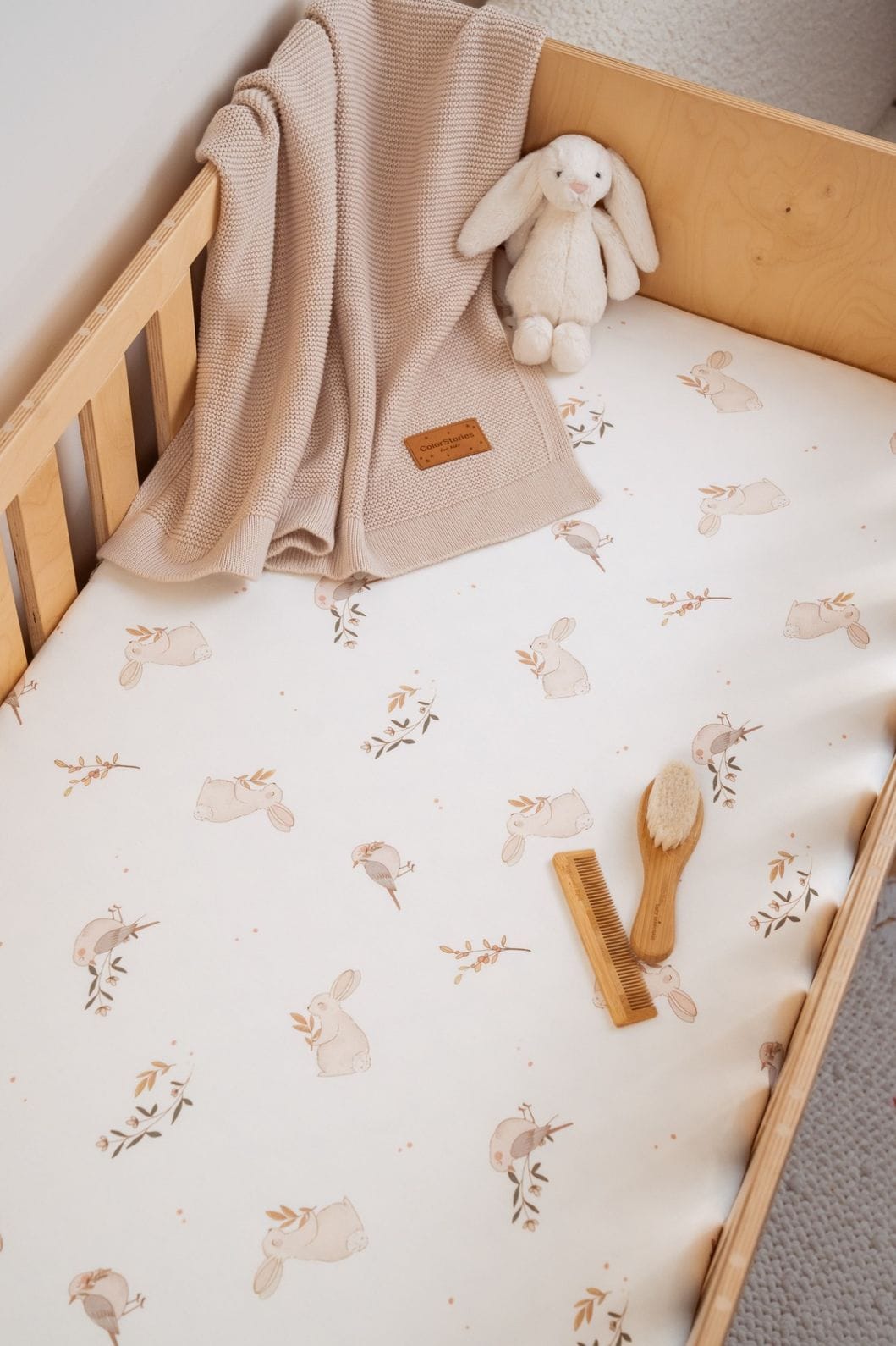 Cotton Baby Crib <b>Fitted Sheet 90x60 cm</b><em> 2-pack Beige & Forest Sister </em> - Image 2