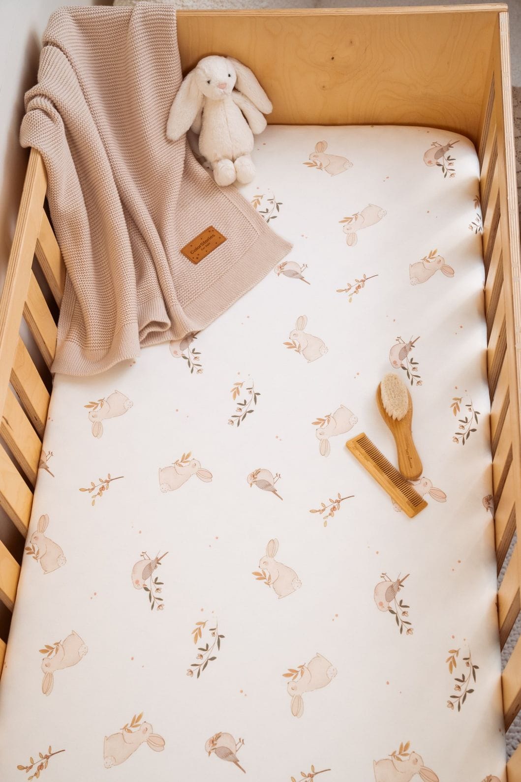 Cotton Baby Crib <b>Fitted Sheet 90x60 cm</b><em> 2-pack Beige & Forest Sister </em> - Image 3