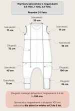 Wymiary śpiworka z nogawkami Temo 3-5 lat: długość 100 cm, szerokość 45 cm, pachy 17 cm