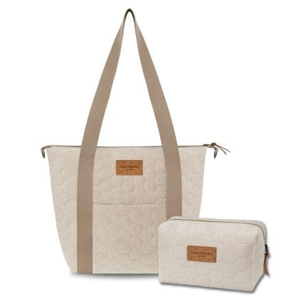 Zestaw  Torba do wózka M  + Kosmetyczka M 23×18 cm   Velvet Ciepły beż